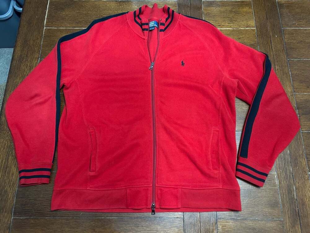 Polo Ralph Lauren Red Full Zip Cotton Track Jacket Striped Trim XL